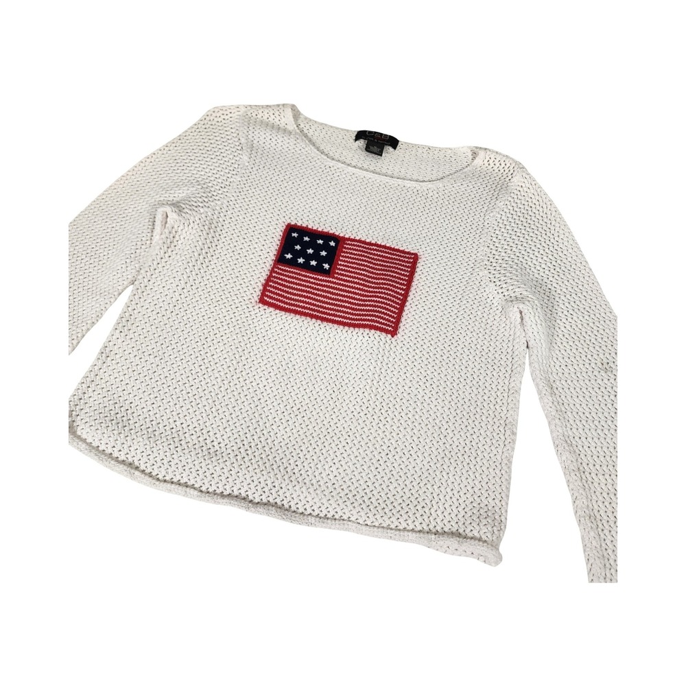 Croft & Barrow Sport White Knit Sweater American Flag Applique Size M - Picture 4 of 11